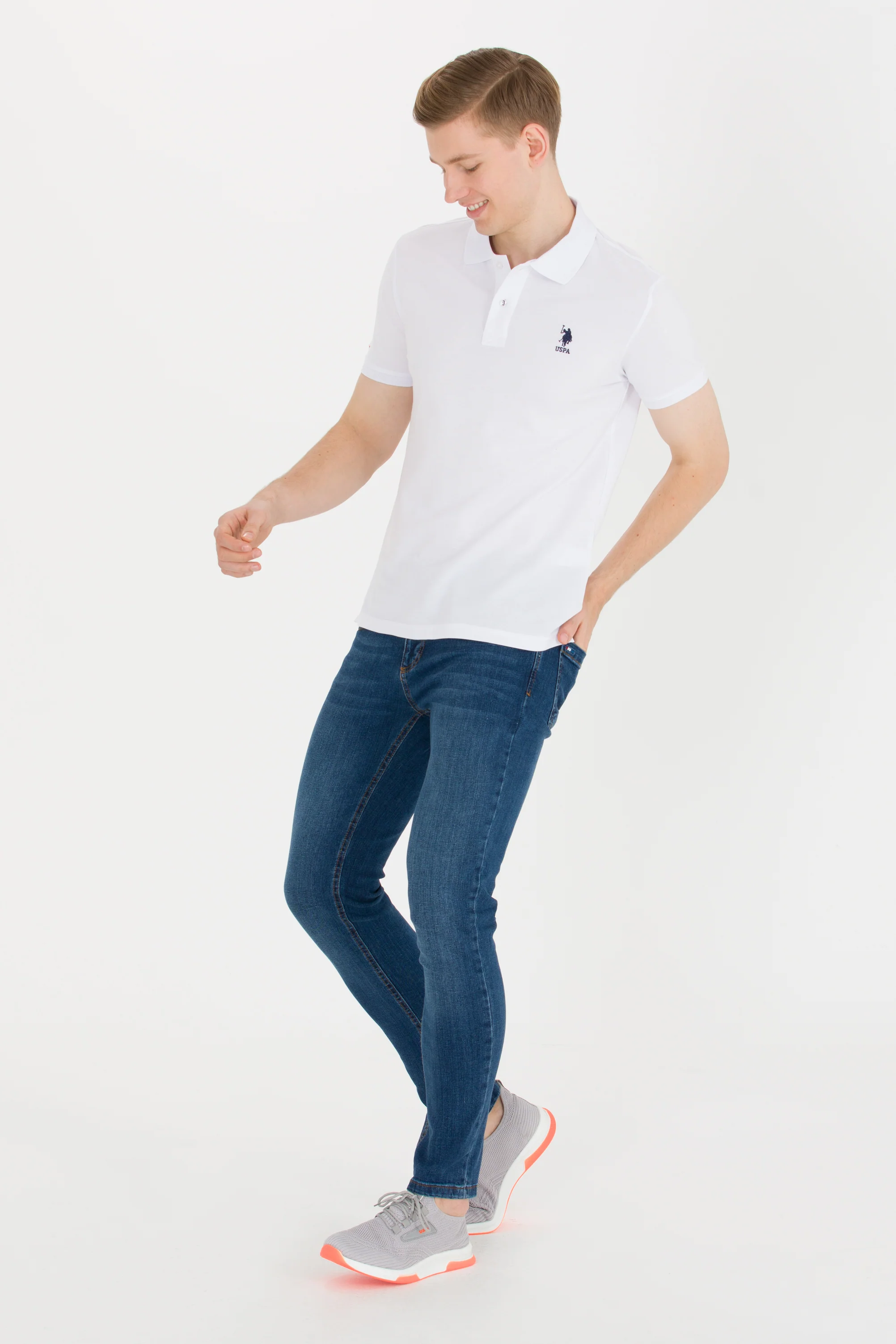 Mens Basic Polo Shirt White - Image 3