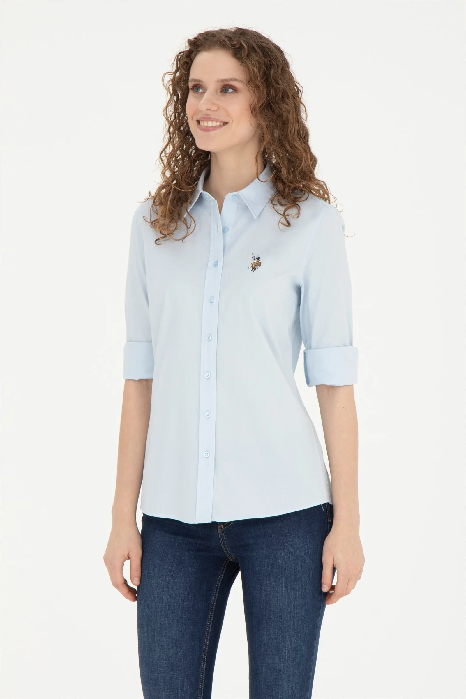 Womens Ladies Basic Shirt Light Blue