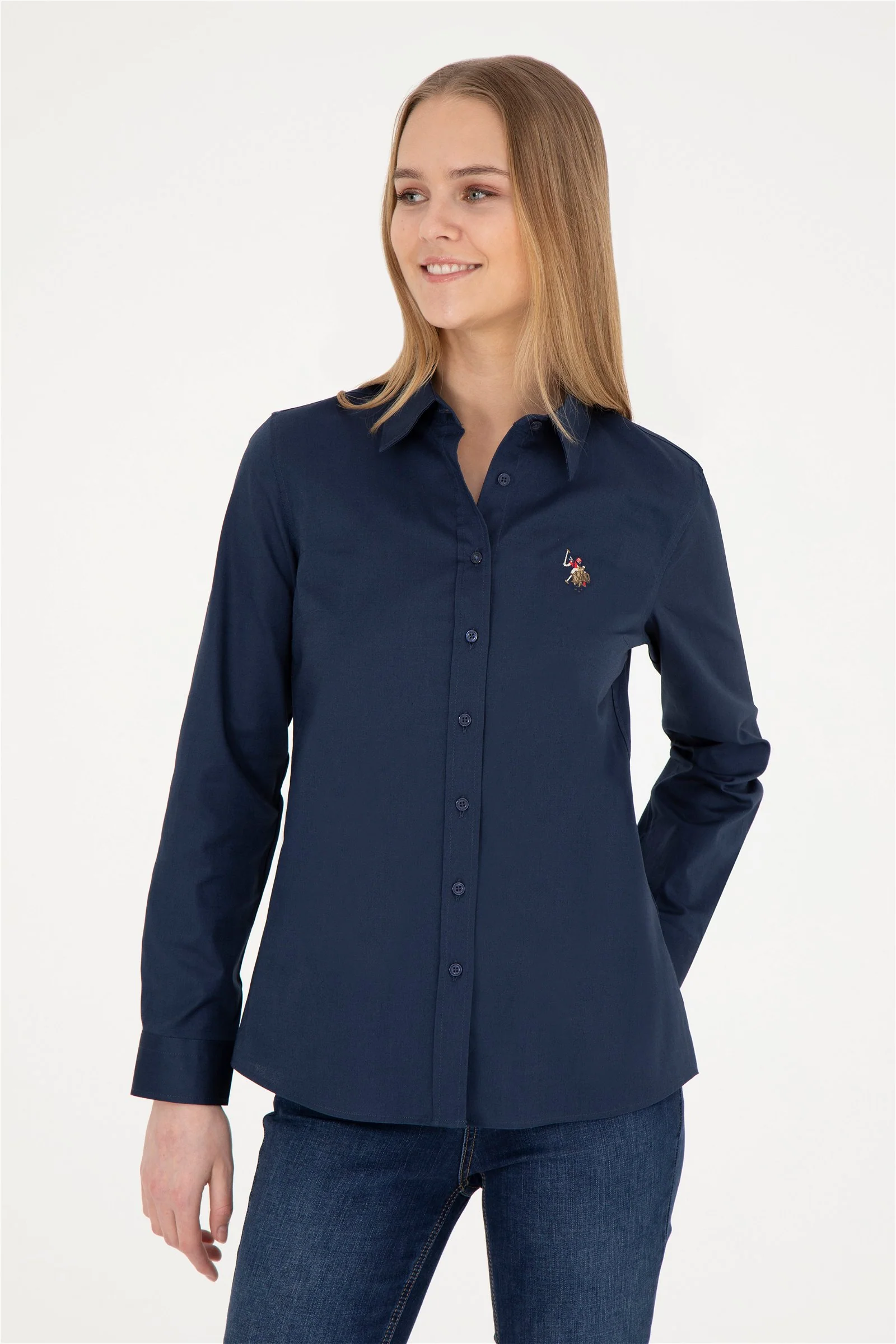 Womens Ladies Basic Shirt Navy Blue