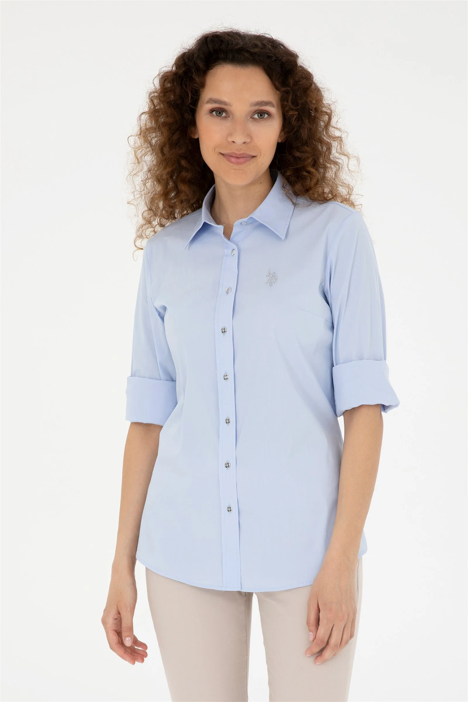 Womens Ladies Basic Shirt Light Blue