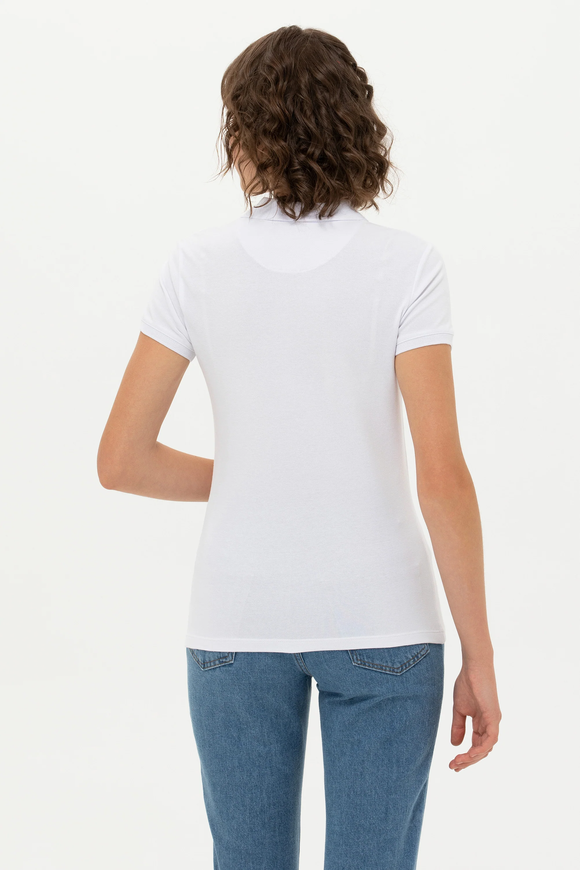 Womens Basic Polo Shirt White - Image 2