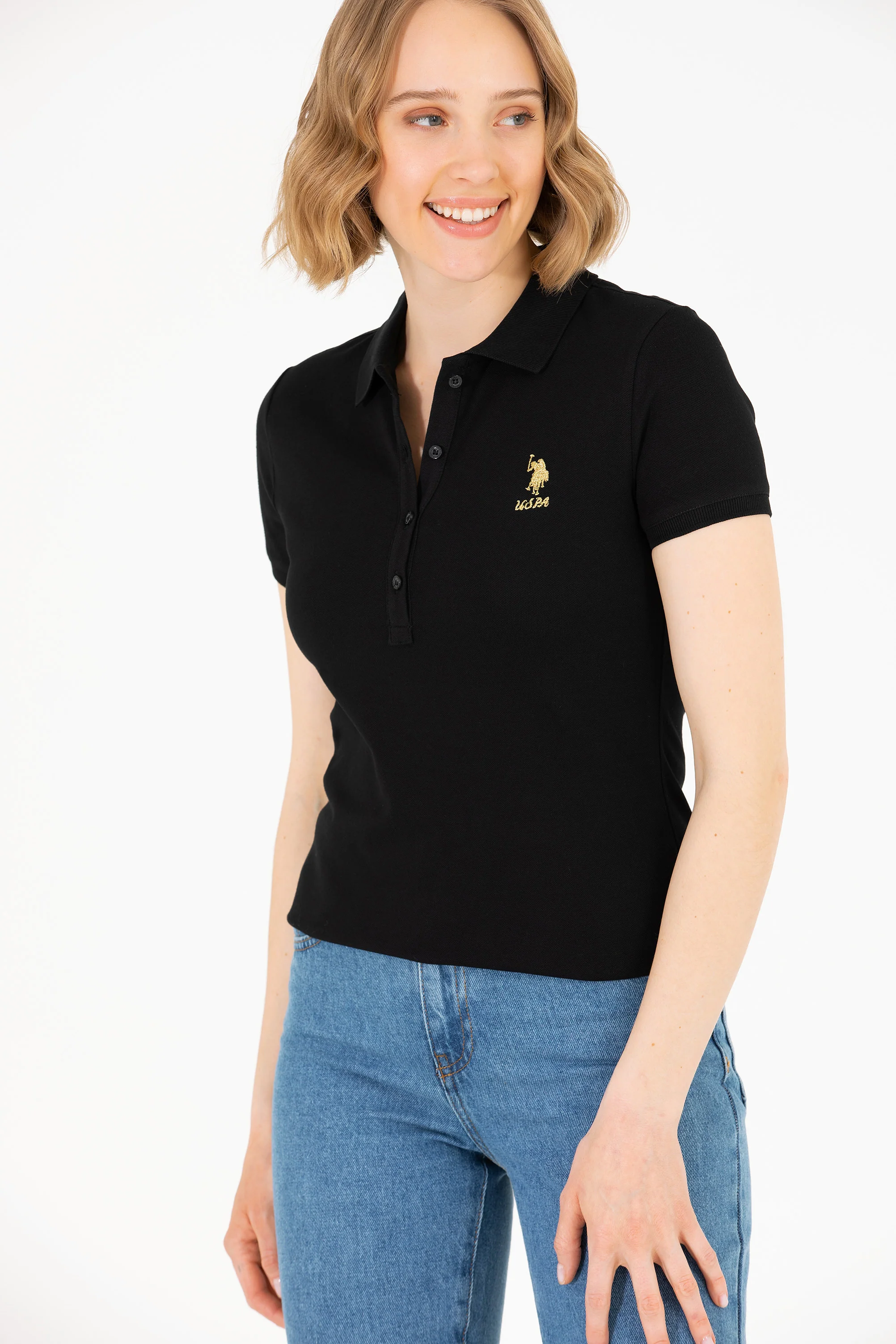 Womens Basic Polo Shirt Black - Image 3