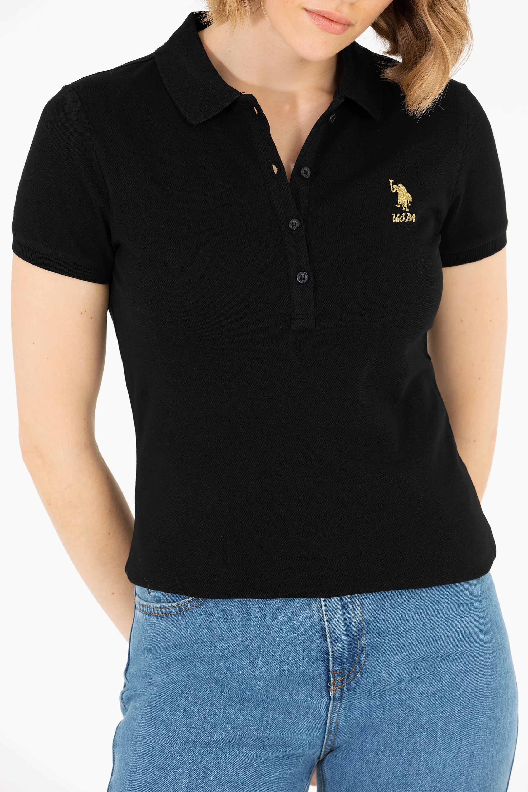 Womens Basic Polo Shirt Black - Image 4