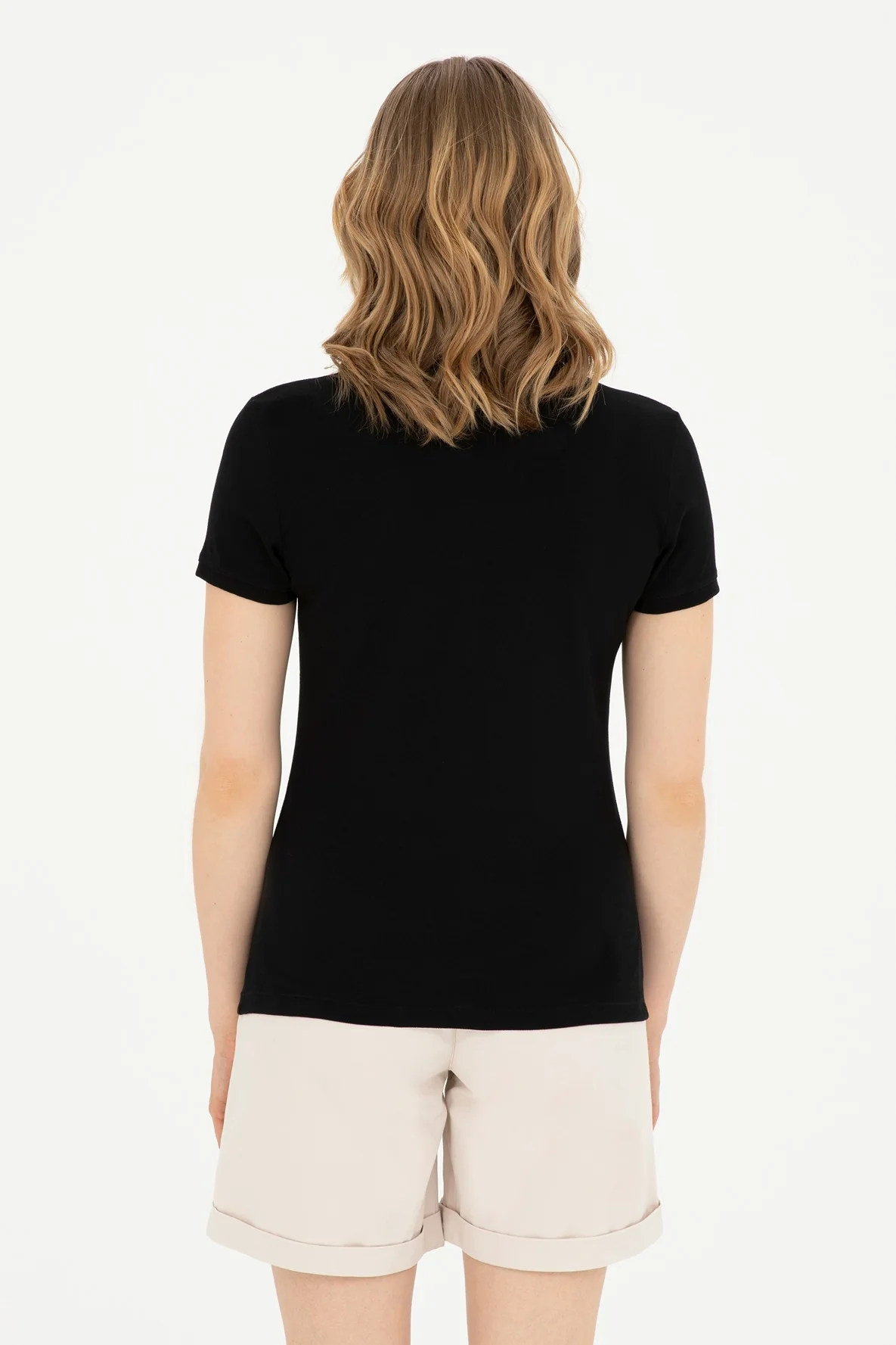 Womens Ladies Basic Polo Shirt Black - Image 2