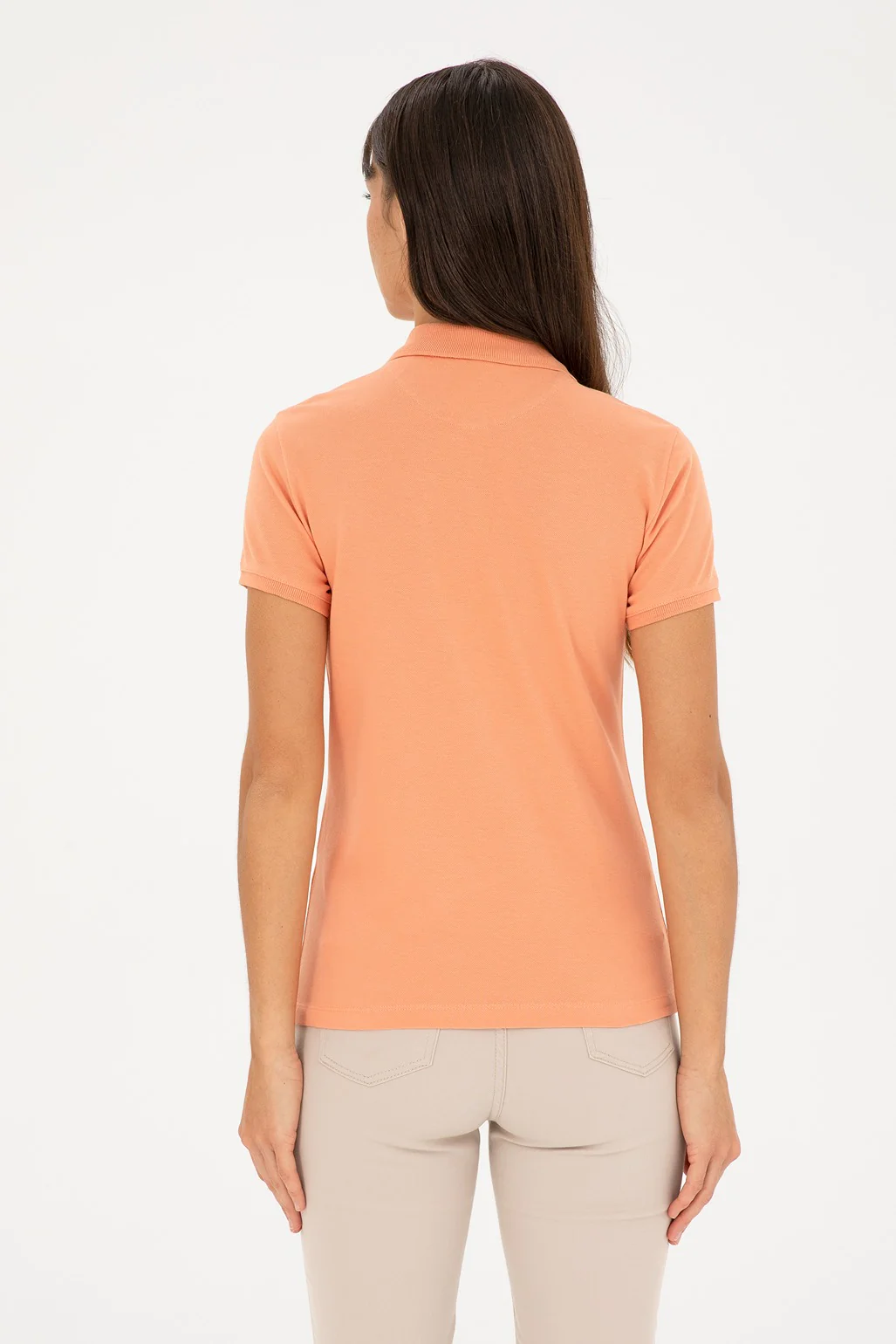 Womens Ladies Basic Polo Shirt Salmon - Image 2