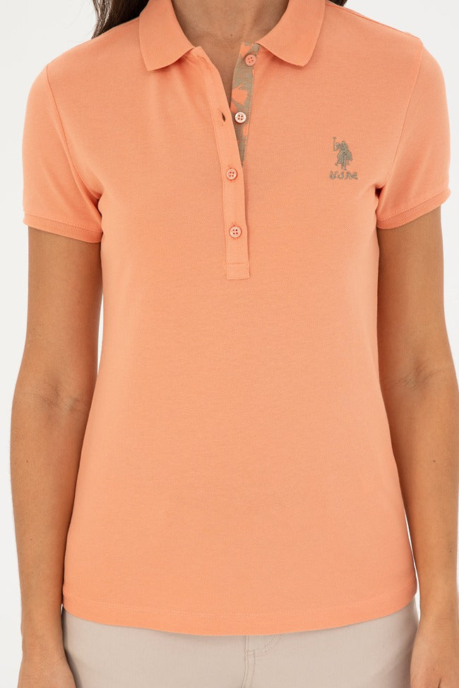 Womens Ladies Basic Polo Shirt Salmon - Image 4