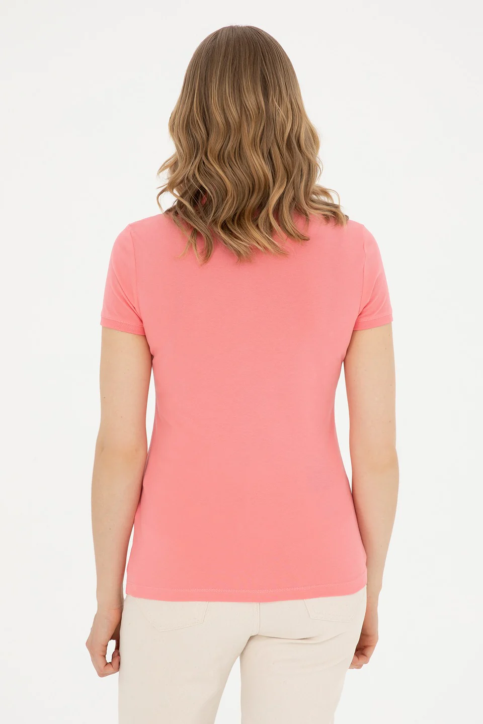 Womens Ladies Basic Polo Shirt Pink - Image 2
