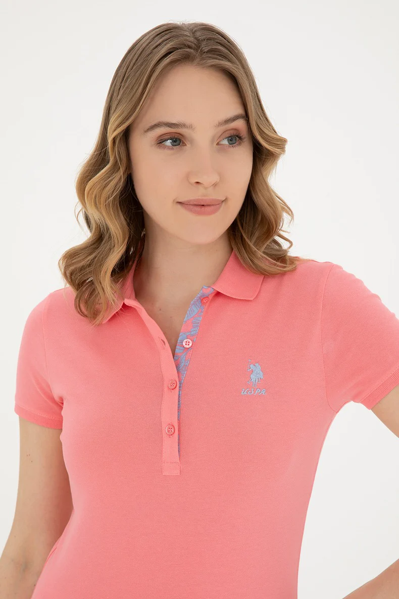 Womens Ladies Basic Polo Shirt Pink - Image 3