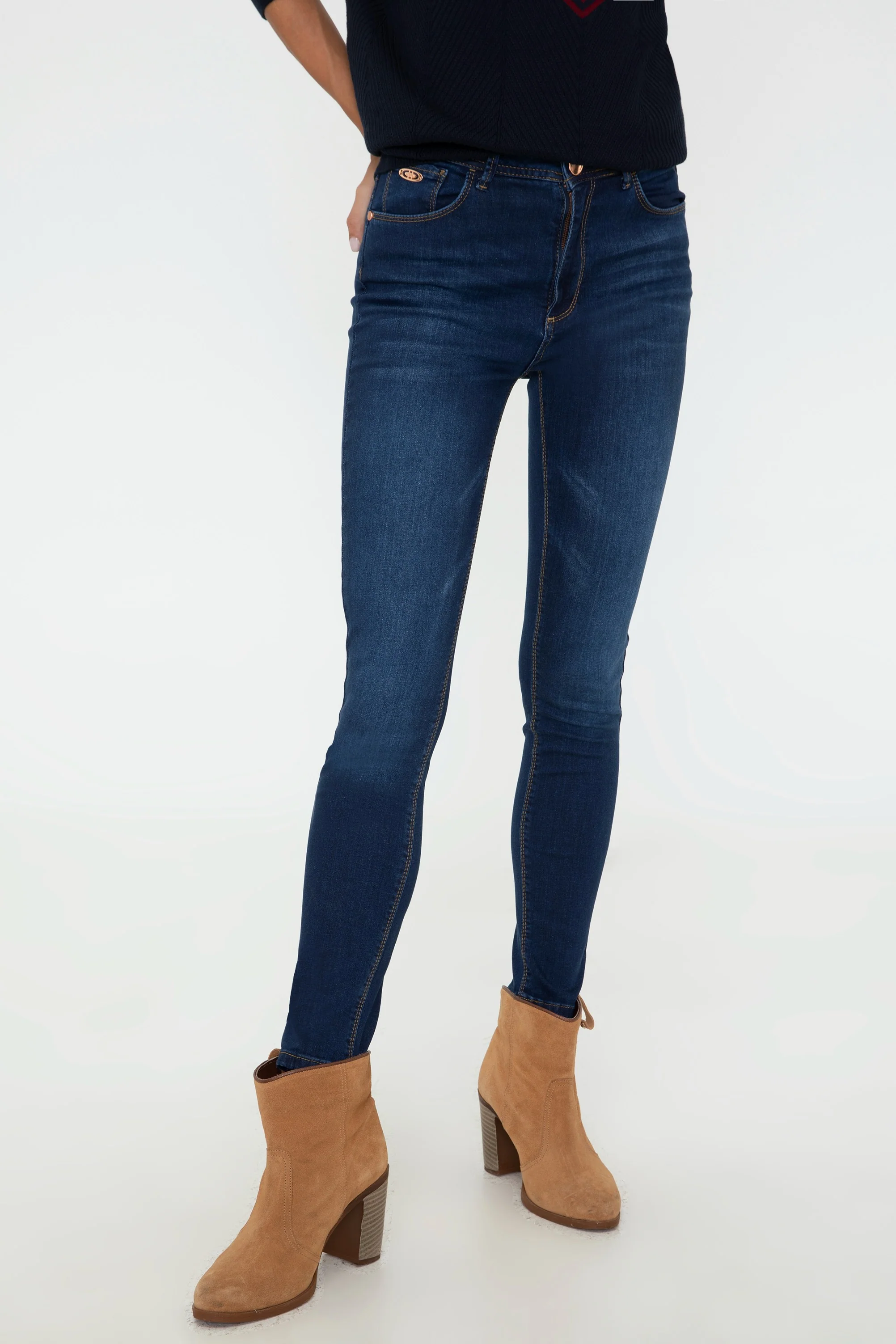 Womens Ladies Jeans Dark Blue - Image 5