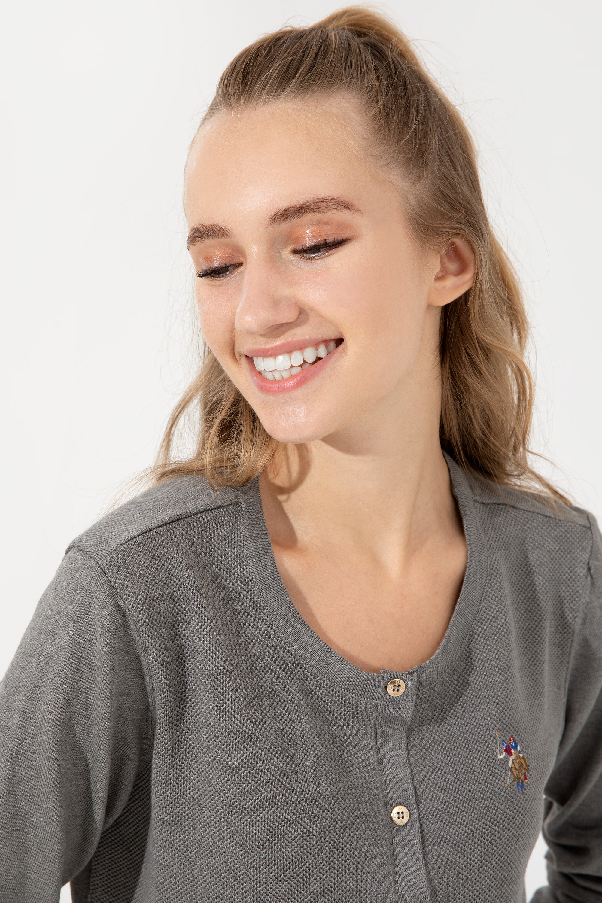 Womens Basic Knitwear Grey Melange - Image 3