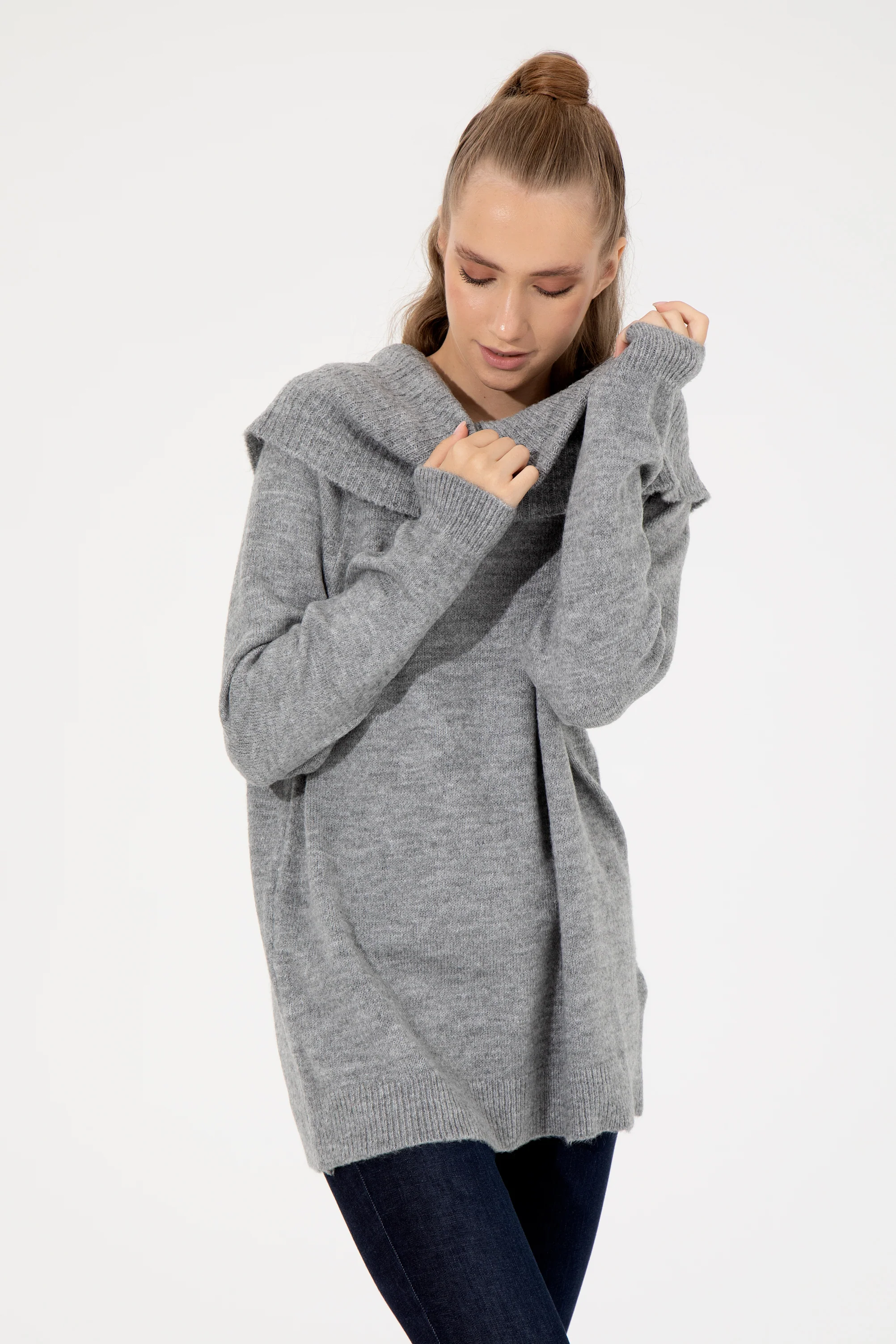 Womens Knitwear Grey Melange - Image 3